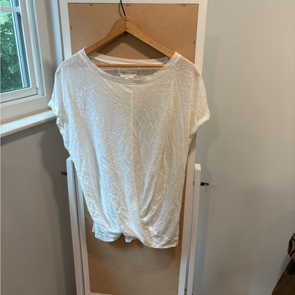 Lou & Grey for LOFT 100% Linen White Twist Front Tee Size L